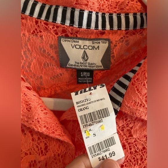 Volcom Orange Coral Peach floral Lace crochet knit Button down top small NWT - Picture 9 of 13